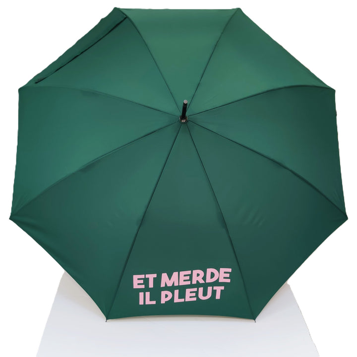 Parapluie avec inscription “Et merde il pleut”